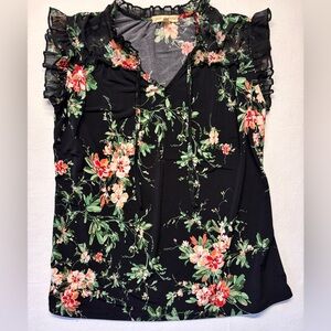 Joie De Vivre Floral Ruffle Sleeve Tank Size Medium